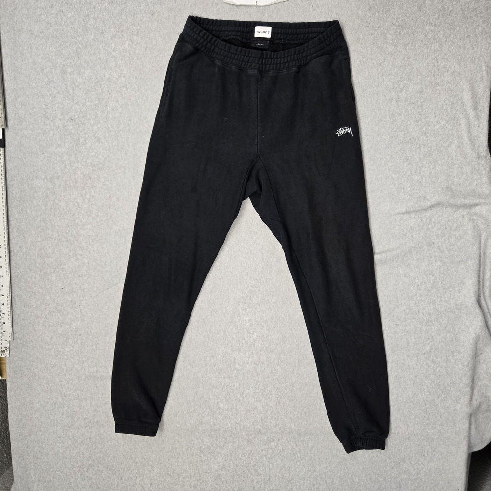Stussy Men Activewear Pants M Black Embroidered Sweatpants Fleece READ